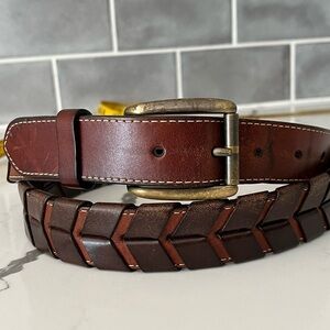 Cole Haan Two-tone Leather Men’s Belt Woven Braided Brass Buckle Quality